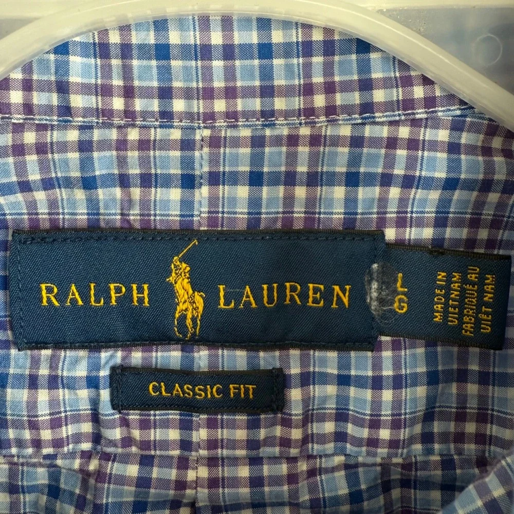 Ralph Lauren Classic Fit Plaid Button Down Shirt Mens L Blue Preppy - Picture 4 of 7